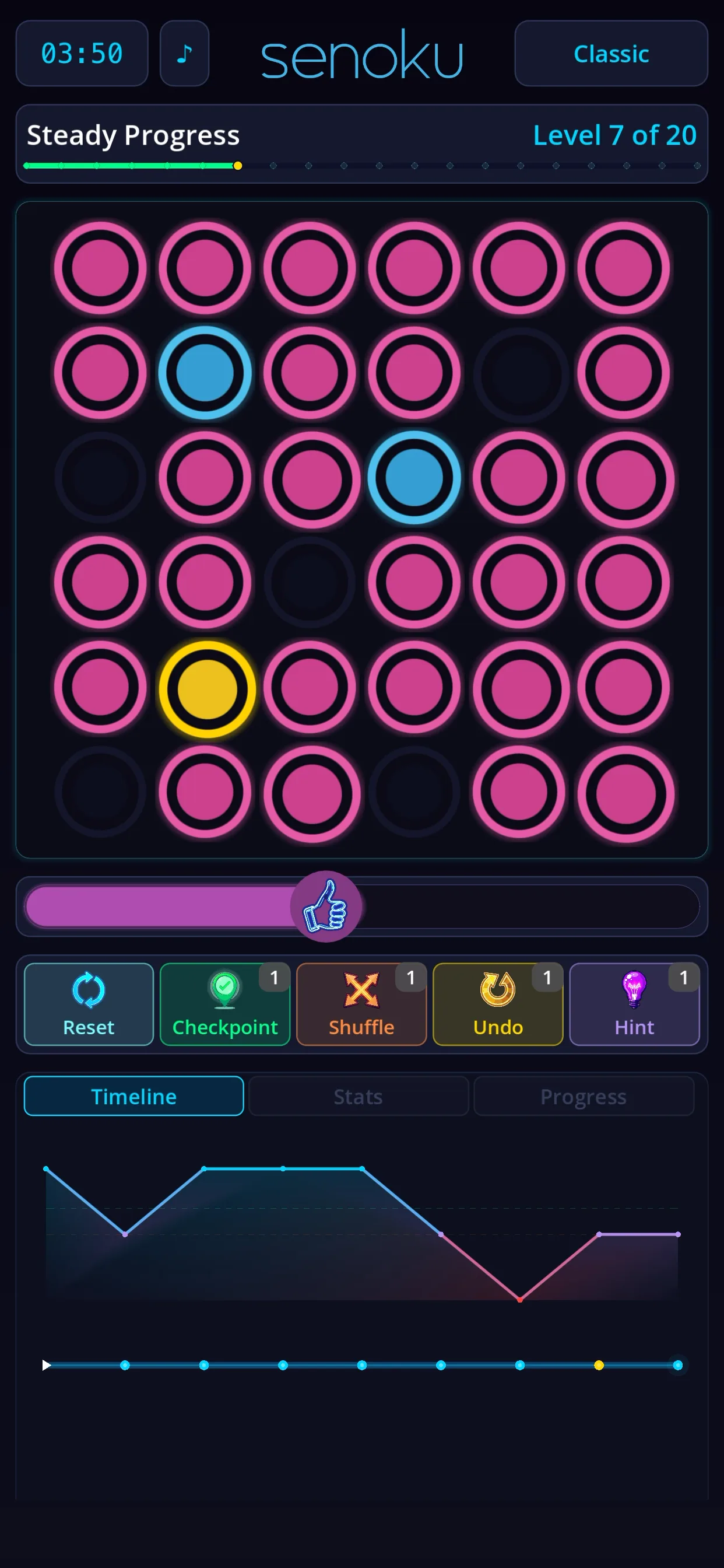 Classic mode - Steady Progress, Level 7 on 6x6 grid, near completion