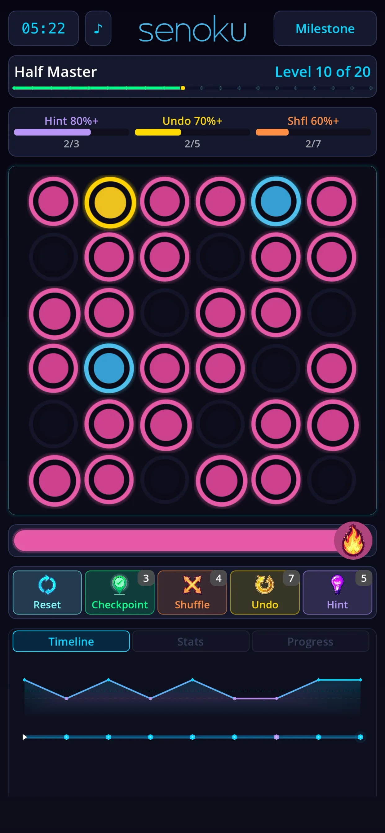 Milestone mode - Half Master, Level 10 on 6x6 grid